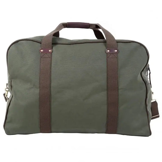 Large Safari Duffel In Olive Drab Green As Seen From The Back On A Plain White Background