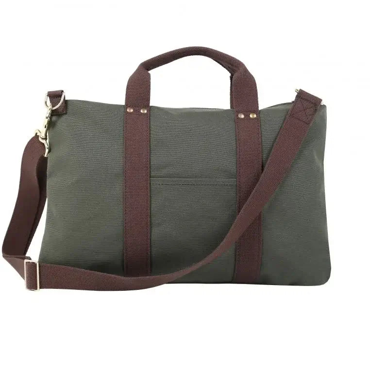 The City Briefcase In Olive Drab Green As Seen From Behind On A White Background
