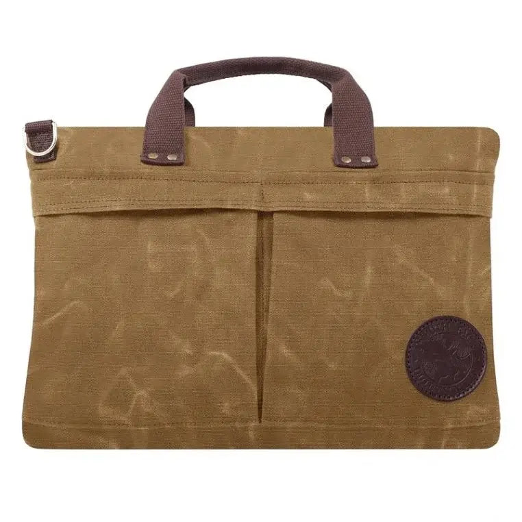 The City Briefcase In Waxed Khaki On A White Background