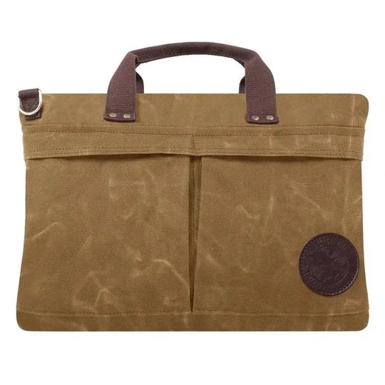 The City Briefcase In Waxed Khaki On A White Background