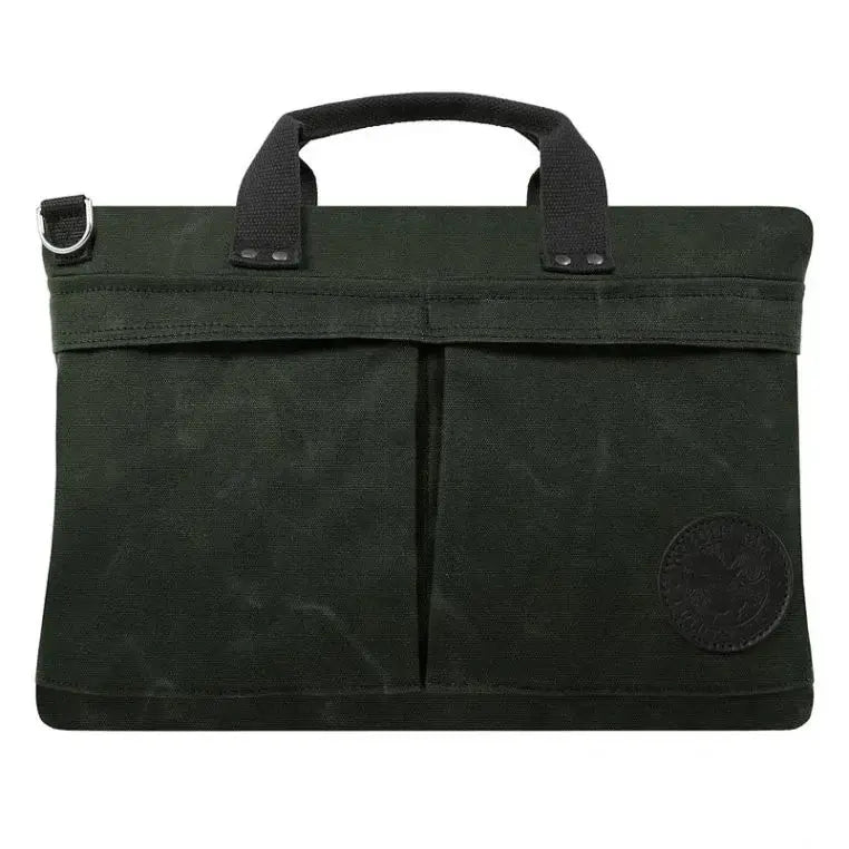 The City Briefcase In Waxed Olive Drab Green On A White Background