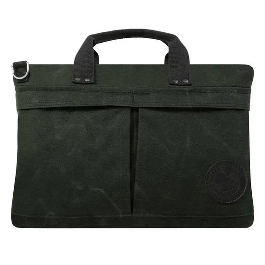 The City Briefcase In Waxed Olive Drab Green On A White Background