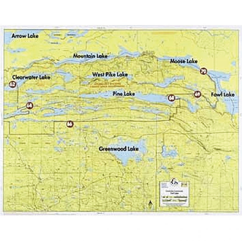 Clearwater Lake, Greenwood Lake, Fowl Lake map with a white background