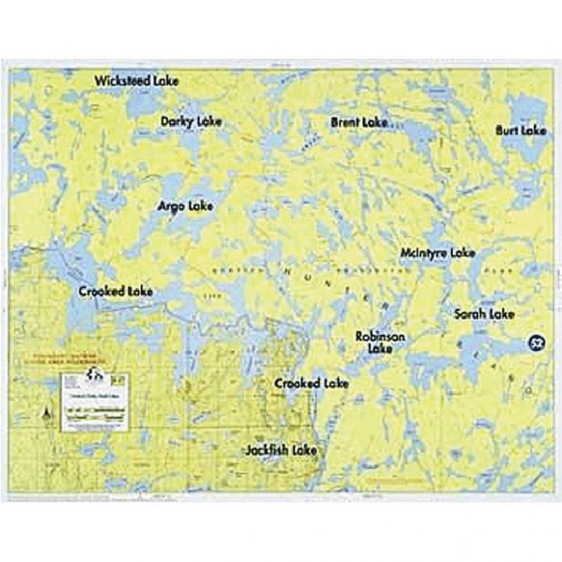 Crooked Lake, Darky Lake, Sarah Lake map on a white background