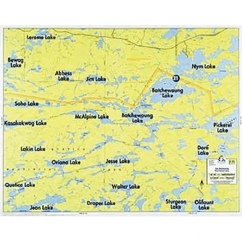  Jean Lake, Batchewaung Lake, West Pickerel Lake map on white background