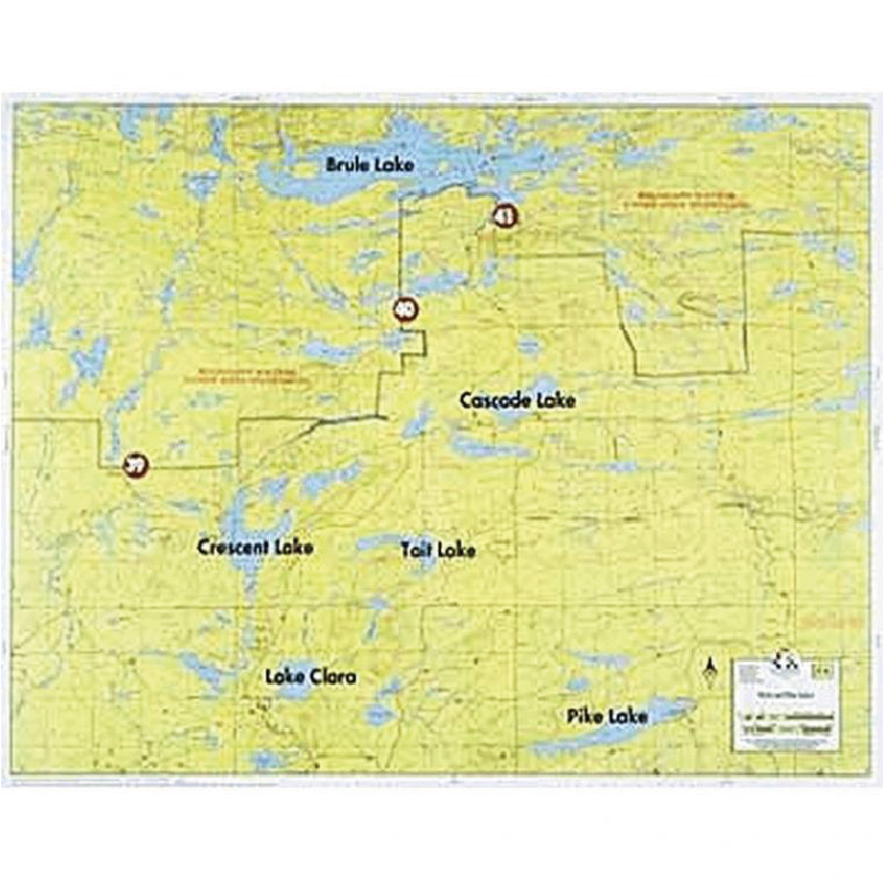 Smoke Lake, Flame Lake, Brule Lake map on white background