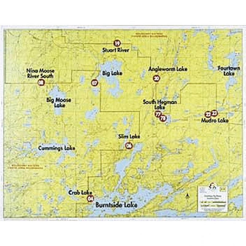 Cummings Lake, Big Moose Lake, Fourtown Lake map on a white background