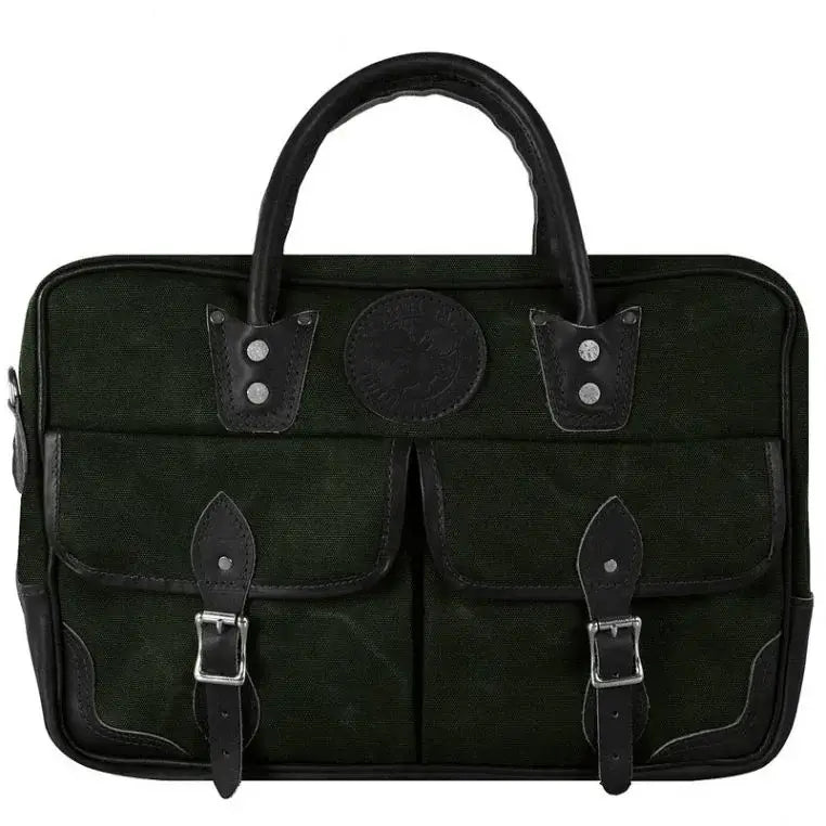 Freelance Briefcase In Waxed Olive Drab Green On A White Background