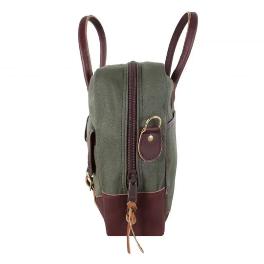 Freelance Briefcase In Olive Drab Green As Seen From The Side On A White Background