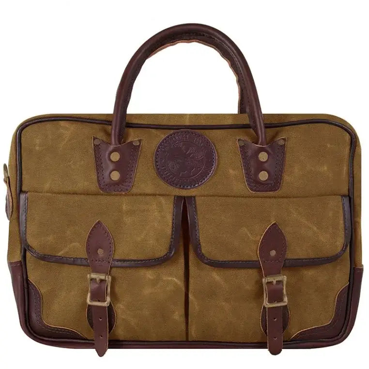 Freelance Briefcase In Waxed Khaki On A White Background