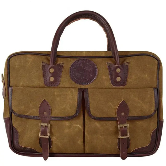 Freelance Briefcase In Waxed Khaki On A White Background