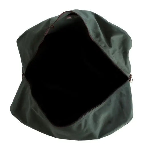 Large Safari Duffel In Olive Drab Green Open As Seen From Above On A Plain White Background