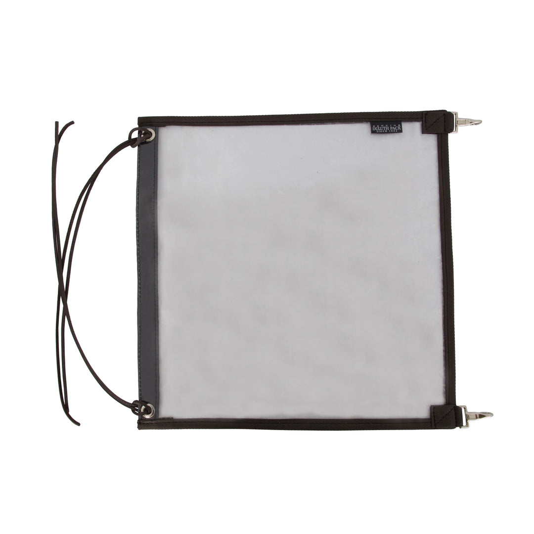 Detachable Map Case for Monarch Pack with clear vinyl window and canvas edging, designed for outdoor use and easy attachment to the pack’s front flap.