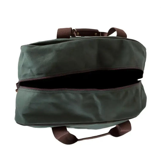 Medium Safari Duffel In Olive Drab Green As Seen From Above On A White Background