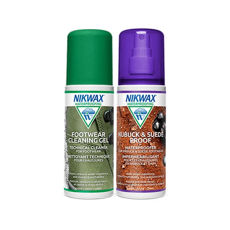 Nikwax Nubuck & Suede Footwear DUO-Pack for technical footwear with a white background