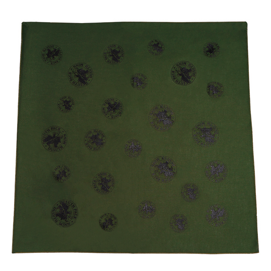 Open olive drab bandana on white background