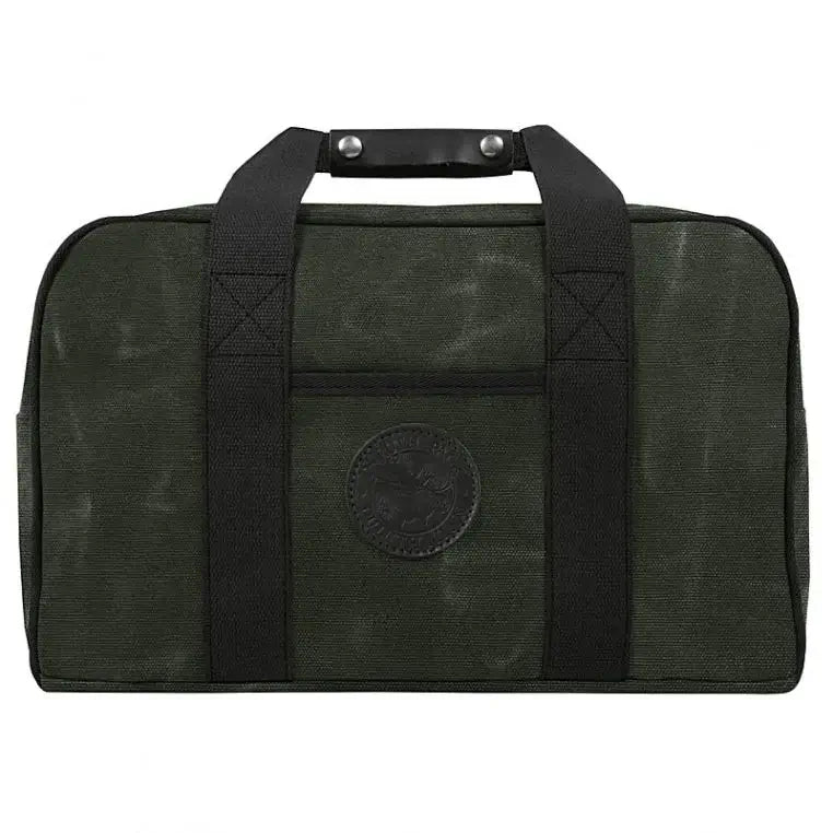 Small Safari Duffel In Waxed Olive Drab Green On A White Background