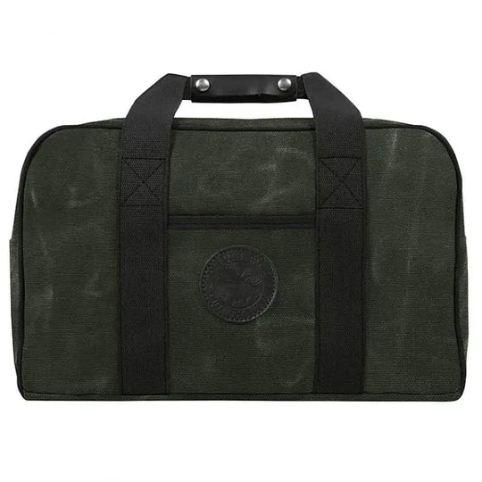 Small Safari Duffel In Waxed Olive Drab Green On A White Background