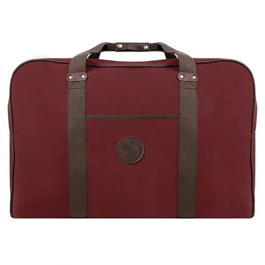 Large Safari Duffel In Burgundy Red On A Plain White Background