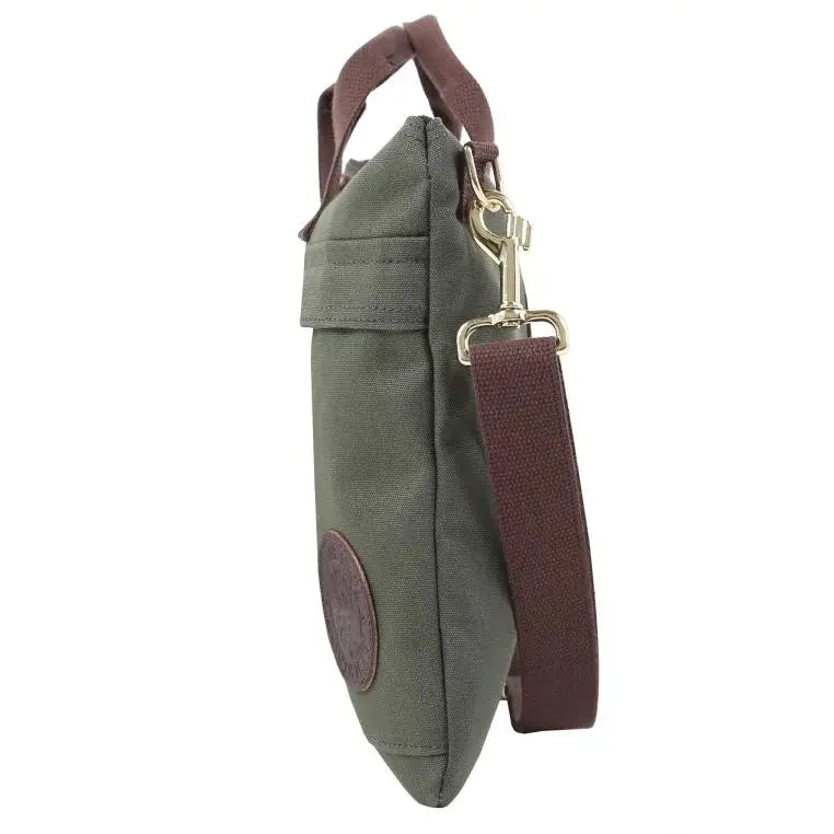 The City Briefcase In Olive Drab Green As Seen From The Side On A White Background