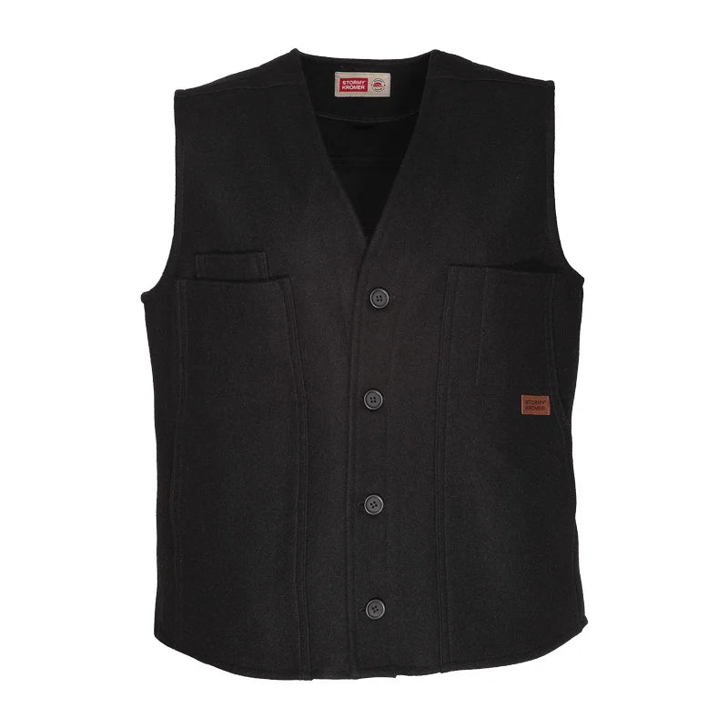 Stormy Kromer Button Vest in black with a white background