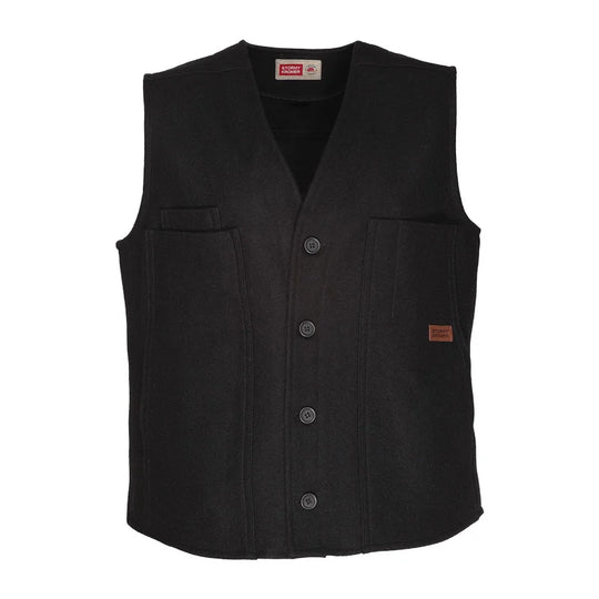 Stormy Kromer Button Vest in black with a white background