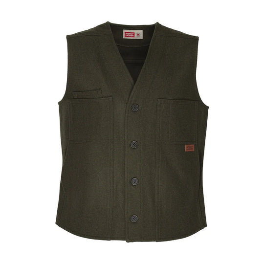 Stormy Kromer Button Vest in olive with a white background