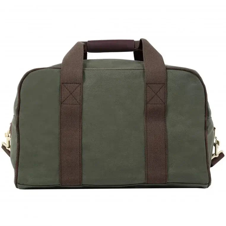 Small Safari Duffel In Olive Drab Green As Seen From The Back On A White Background
