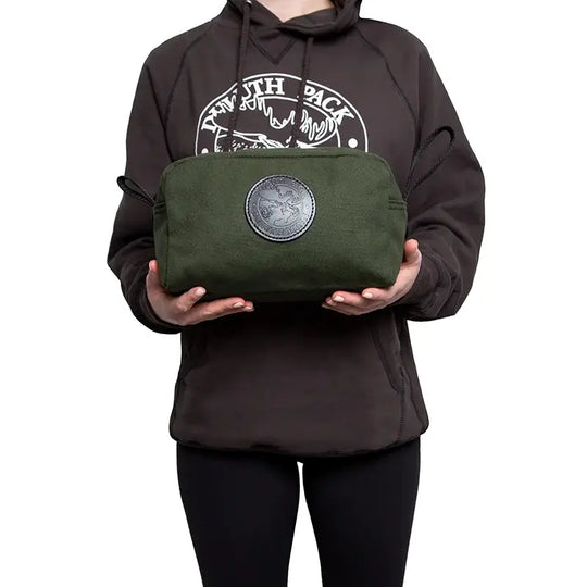 Large Grab-N-Go Bag In Olive Drab Green Being Held By A Model On A White Background