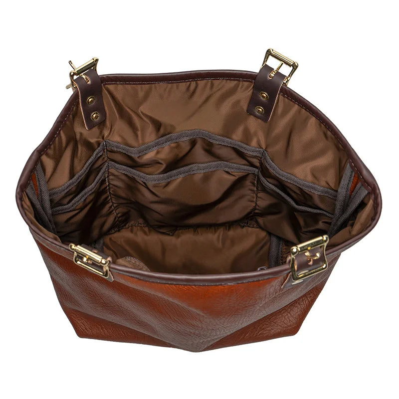 Duluth Pack Bison Leather Travel Tote top view with white background