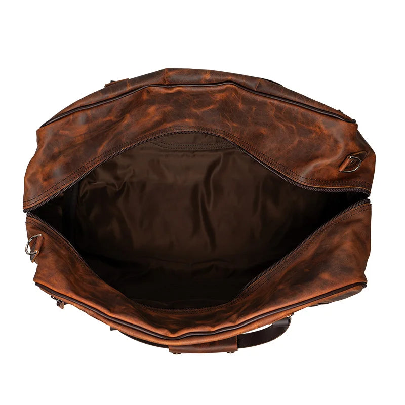 Duluth Pack Heritage Leather Weekender Duffel top profile with white background