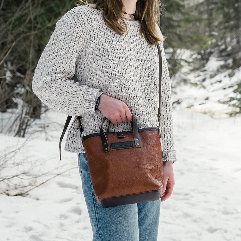 Bison Leather Honeyberry Tote held by model