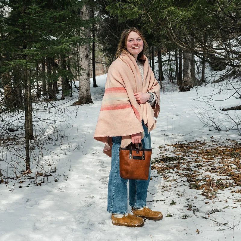 Bison Leather Honeyberry Tote held by model